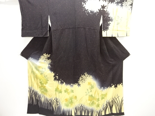 JAPANESE KIMONO / ANTIQUE KIMONO / SILK / CHIRIMEN / PLANTS & BIRD